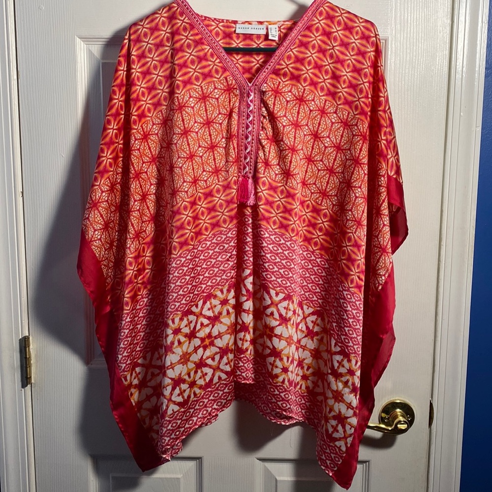 Susan Graver Printed Flowy Scarf Top Medium
